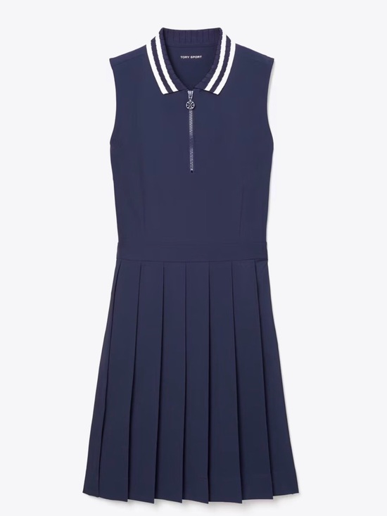 Tory Sport Dresses & Skirts - Tory Sport Navy Sleeveless Pleated Polo Zip Dress with White-Striped Collar
